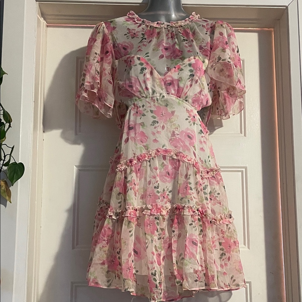 Hello Molly Pink Floral Ruffle Mini Dress